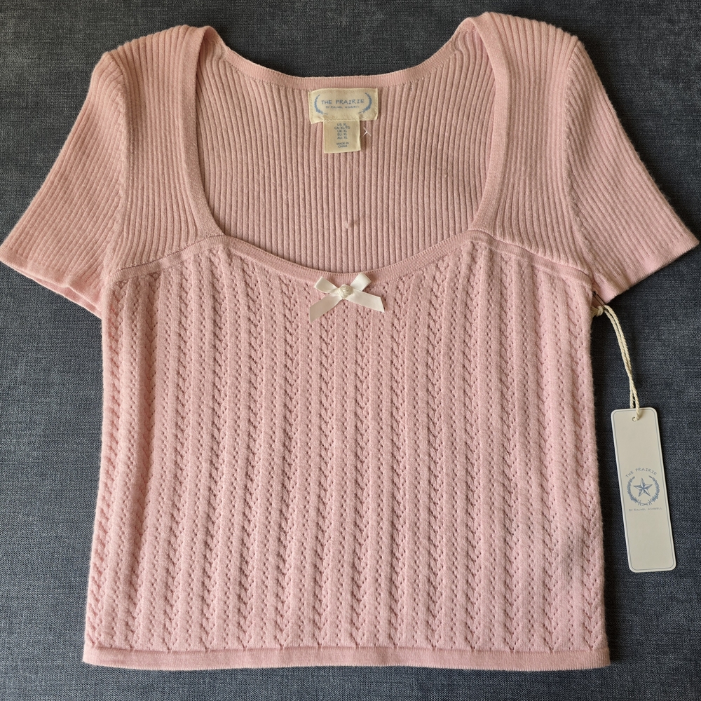 The Prairie by Rachel Ashwell Pink Knit Crop Top XL Cottagecore Sweet NWT Junior